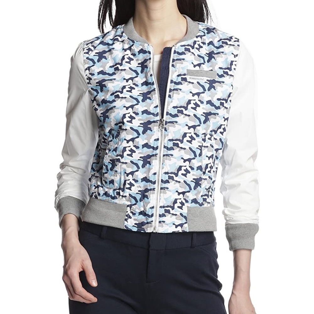 MEMBERS ONLY AQUA CAMOUFLAGE BASEBALL JACKET